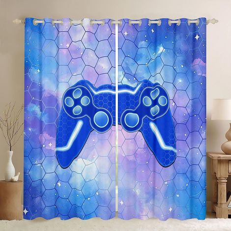 Rideau de fenêtre Gamer - Moderne - Pour filles et garçons - Honeycomb - Violet et bleu - Galaxy - Pour le bureau et la maison - Taille XXL - 260x140cm (HxB) (1/5)