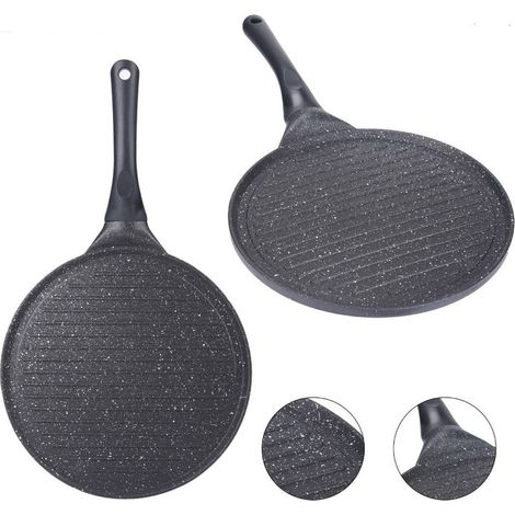 TrAdE Shop Traesio - Padella Antiaderente Piastra Griglia Tonda Per Carne Verdure Nera Accessori Cucina 624390 - (1/5)
