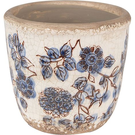 Pot de fleurs intérieur céramique beige bleu 12x12x13cm