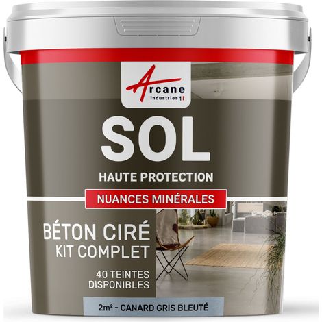 Béton ciré sol en kit Primaire et vernis de finition inclus - 2 m² (en 2 couches) Canard Gris Bleuté - ARCANE INDUSTRIES