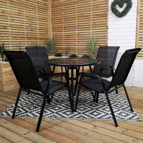 Outdoor 4 Person Round Glass Top Garden Patio Dining Table Chairs Set (1/5)