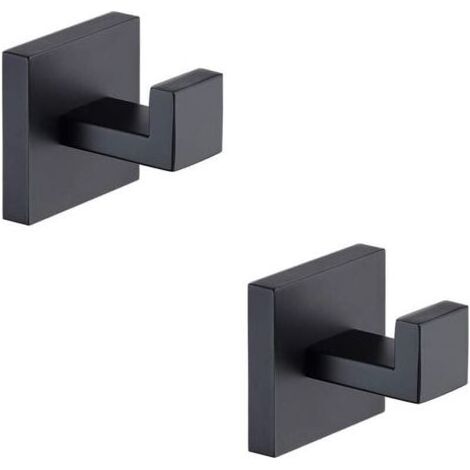 Crochets pour serviettes noir mat, lot de 2 crochets pour manteaux et vêtements en acier inoxydable, crochets muraux robustes pour salle de bain et cuisine, support mural de style carré (1/4)