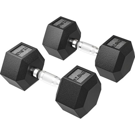 Ensemble de 2 haltères hexagonales en fonte de 12,5 kg avec revêtement en caoutchouc pour l'entraînement à domicile. (1/5)