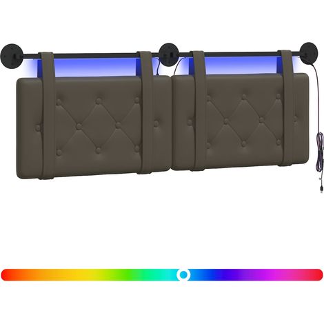 Hanging Headboard with LED Light Grey Faux Leather vidaXL