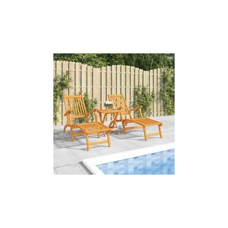Chaises longues d'extérieur repose-pieds et table Acacia solide (1/5)