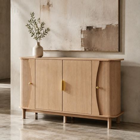 Aparador 140 x 40 x 88 cm de MDF con 2 puertas correderas, carga 60 kg OKMYHOME (1/5)