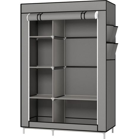 Armario de Tela, Portátil Ropa Organizador Closet Guardarropa, con Compartimentos y Varillas, Plegable, Gris 105x45x170cm (1/5)