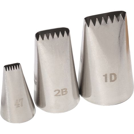 Douilles à pâtisserie dentelées en acier inoxydable – 3 tailles (47, 2B, 1D) pour la décoration de gâteaux, cupcakes et pâtisseries