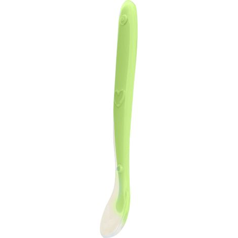 Cuillère en silicone bébé ergonomique douce pour gencives, idéale pour l'alimentation des nourrissons de plus de 4 mois, vert. (1/5)