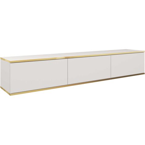 Meuble TV Banff RTV175, façade lisse blanche, chêne artisanal, largeur 175 cm, hauteur 30 cm, profondeur 32 cm (1/3)