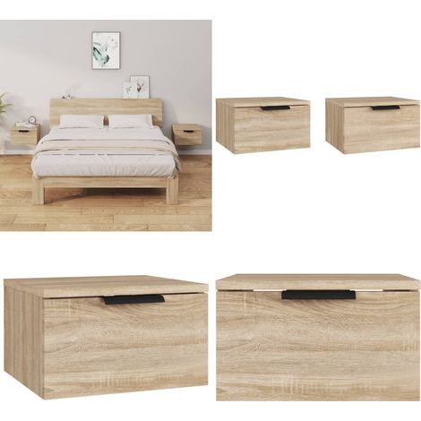 Wand-Nachttische 2 Stk. Sonoma-Eiche 34x30x20 cm - Wand-Nachttisch - Holzwerkstoff Möbel - Wohnzimmer Dekoration - Schlafzimmer Einrichtung - Nachttisch Set - Home & Living (1/5)