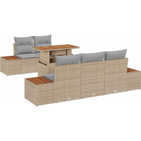 Garden Sofa Set with Storage 6 pcs Beige Poly rattan vidaXL