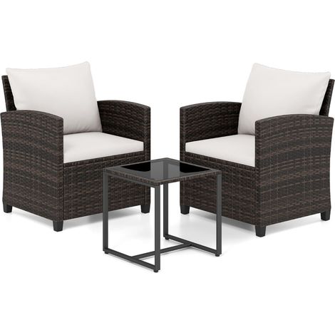 Rattan Outdoor Balcony Set with Cushions and Glass Table