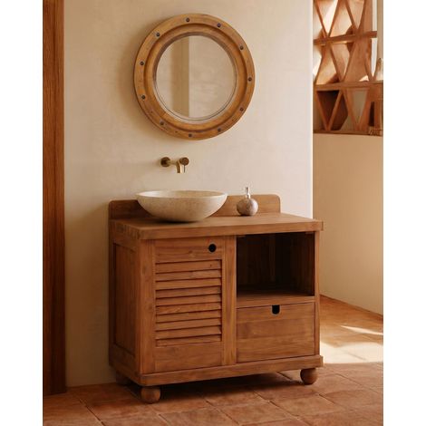 Eclipse - Meuble salle de bain en teck porte persienne 90 cm