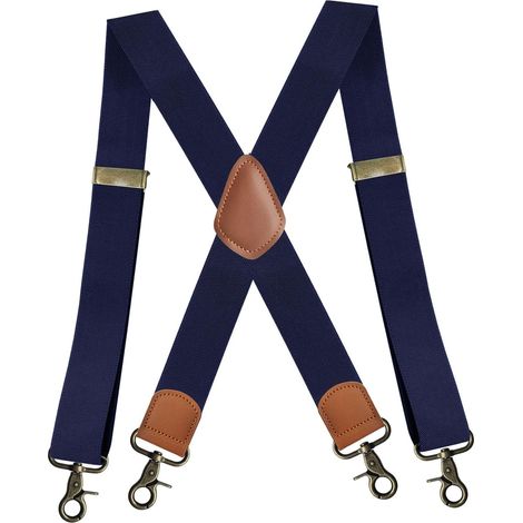Bretelles pour homme avec 4 crochets de 3,6 cm de large, longueur du dos en X, bretelles de pantalon polyvalentes et résistantes réglables pour hommes, marine (1/5)