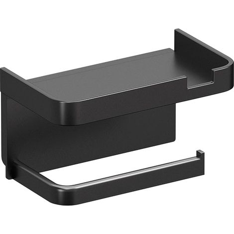 Support Adhésif Pour Papier Toilette Avec Étagère Téléphone - Support Murale Sans Perçage Pour Rouleau De Papier Toilette - Plastique Gris Foncé - 1 Pièce (1/5)