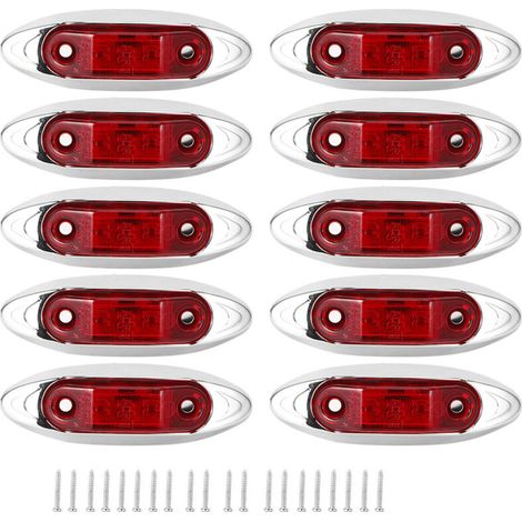 12V Red LED Truck Light, Side Marker Lamp for Truck with PC Lens, Connect the Black Wire to the Positive Post and the White Wire to the Negative Post (red) (1/5)