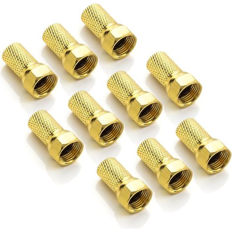 Lot de 7 connecteurs F à visser plaqués or avec joint en caoutchouc pour câble d'antenne coaxial LNB Sat BK Multiswitch - 10 pièces (1/5)