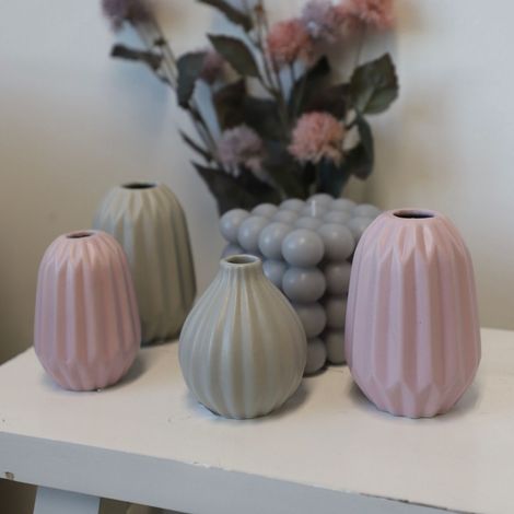 Keramik Vase Blumenvase Dekovase Tischdeko Keramikvase Dekoration Rillendesign ø9x8cm (1/2)