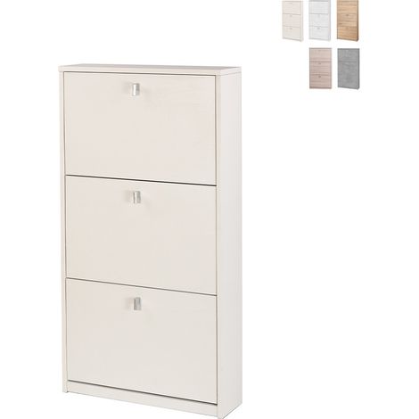 Platzsparender schlanker Schuhschrank mit drei Türen Esche Weiß 63x18x h117 cm (1/5)