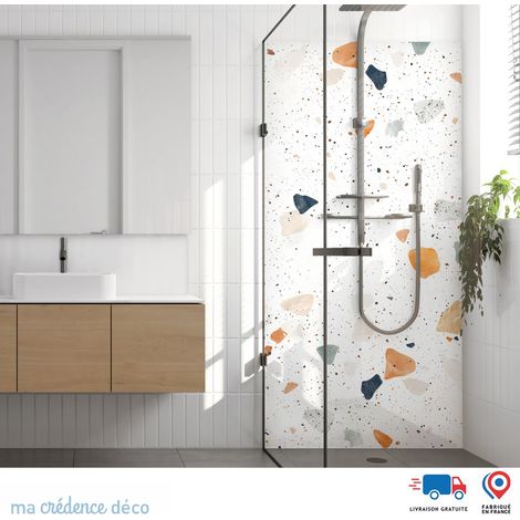 Panneau de douche : Terrazzo Chromatique - Couleur Rouge beige - Alu composite - 90 - 245 (1/3)