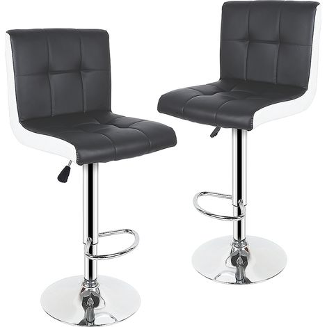2er Set Soft Barhocker Tresenhocker Küchenhocker Loungesessel Gitter mit Lehne, Höhenverstellbar, Schwarz+Weiß (1/5)