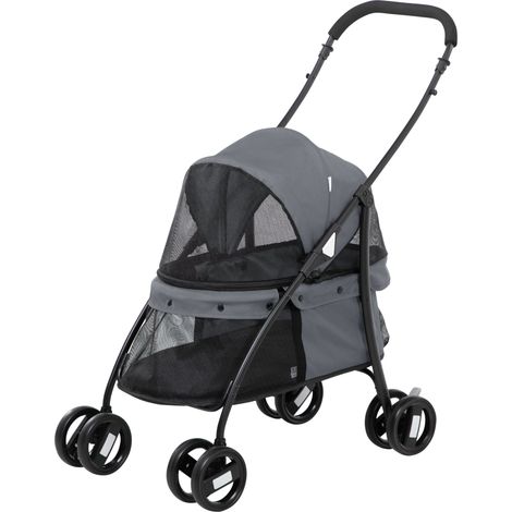 Cochecito para perros pequeños plegable con ventanas de malla cojín lavable correas seguridad marco acero gris