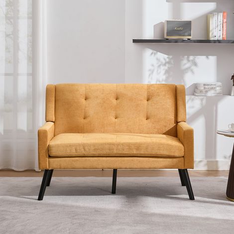 Set de 2 fauteuils (siège simple & double) – Rembourrage mousse haute densité, tissu résistant et doux au toucher, pieds bois massif avec patins antidérapants pour salon, bureau et domicile.