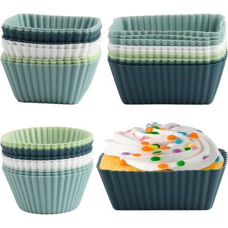 27 moules en silicone pour muffins, cupcake, pudding et pâtisserie - Rectangle, carré et cercle réutilisables,Parent,- (1/5)