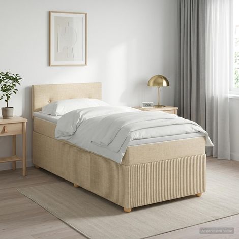 Cama box spring con colchón con cabecera Crema 90 x 200 cm Tela (1/5)