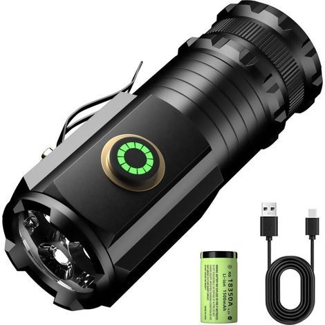 Mini lampe torche LED extrêmement lumineuse, 5000 lumens, rechargeable, 5 modes d'éclairage, petite lampe torche avec aimants et longue durée de fonctionnement, 3 x perles de lampe puissantes, IPX6 ét (1/4)