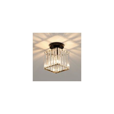Plafonnier en cristal moderne E27 – Abat-jour en verre pour couloirs, restaurants, salons – Finition métal noir – Installation facile Lumière chaude (1/5)