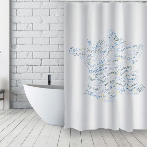 Rideau de douche Français Polyester 180x200cm VITIS Bleu & Blanc MSV (1/4)