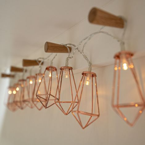 1.35m Battery Power Rose Gold Metal Lantern LED Fairy Lights Warm White  Indoor Home Bedroom (1/5)