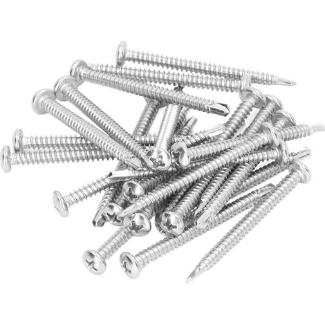Vis à bois autoforeuses 50 pièces, tête ronde en acier inoxydable 304, vis à tôle M4.2x50 mm, quincaillerie de fixation robuste pour usage général. (1/5)