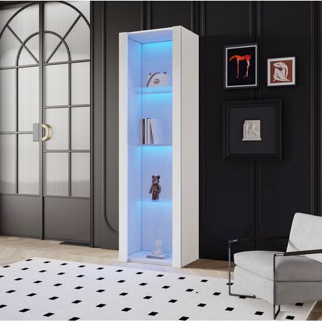 Vetrina bianca lucida con LED, 3 ripiani in vetro, 55 x 38 x 166 cm HAVRYA (1/5)