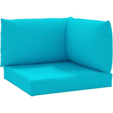 Un ensemble de trois coussins de plateau turquoise en tissu Oxford. (1/5)