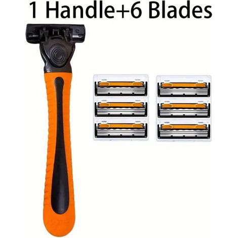 rasoir electriques hommes-Lames triple pour rasoir manuel hommes - Compatible marque de rasoir Gillette (1 manche orange interrupteur + 6 lames orange/noir)