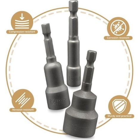 Douille Visseuse - Hexagonale Magnétique 6 7 8 9 10 11 12 13 14 15 17 19 mm - Pour Perceuse Électrique et Tournevis - Lot de 12 (1/4)