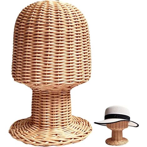 Hutständer aus Rattan, Schaufensterpuppenhalter, Perückenständer, Hutpräsentationsständer, Schaufensterpuppenhut, Perückenständer, Puppenkopfmodellage, fehlender Rattanhut