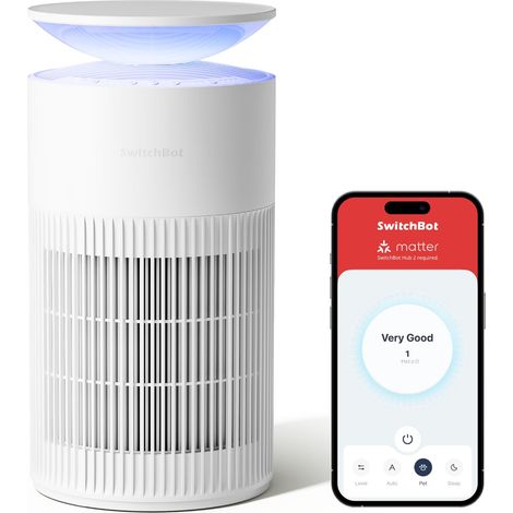 Purificateur D'air Avec Application Et Veilleuse, CADR 400m³/h, Jusqu'à 83㎡, Filtre HEPA Élimine 99.97% Moisissures Poussières, Mode Sommeil 20dB, Blanc Standard (1/5)