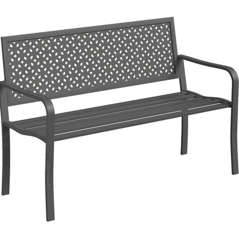 CHICFURN Banco de jardín de 2 plazas 127 x 61 x 85 cm de acero gris oscuro, respaldo geométrico (1/5)