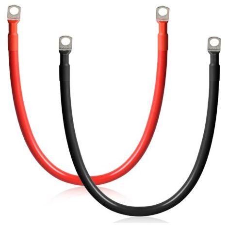 2 Pièces Cable Batterie Voiture M8 50cm Cable 25mm² Cable Batterie 12V/24V avec Bornes Annulaires pour Moto Solaire Câble de Batterie de Masse Voiture, Noir + Rouge (1/5)