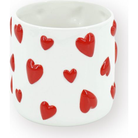 Pot de Fleurs Décoratif Motif Cœurs en Dolomite Blanc et Rouge 15,5 x 15,5 x 16 cm - PANGIVO (1/4)