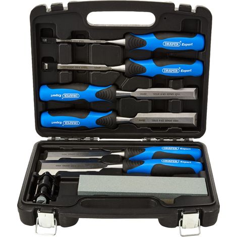 Draper Tools Set di Scalpelli per Legno 88605 - 6 Scalpelli, Pietra e Guida per Affilatura (1/5)