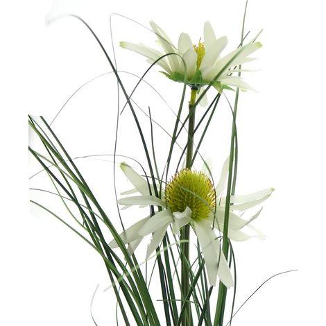 DPI – Échinacée artificielle blanc crème, 2 fleurs et herbes – 92 cm (1/2)