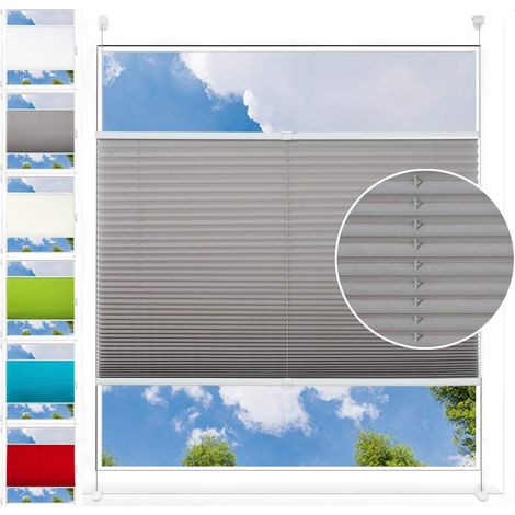 WOLTU Plissee Klemmfix ohne Bohren Faltrollo Plisseerollo mit Klemmträger Lichtdurchlässig, Jalousie Sichtschutz und Sonnenschutz Easyfix Rollo für Fenster & Tür 75x220cm (BxH) Grau (1/5)