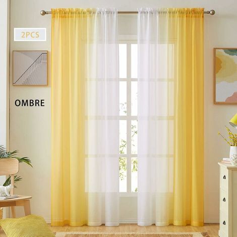 Yellow Ombre Faux Linen Sheer Curtains for Bedroom Living Room Rod Pocket Reversible 2 Tone Ombre Voile Semi Window Curtains Privacy and Light Filtering, 2 Panel Set, Length 54 x 96 Inches (1/5)