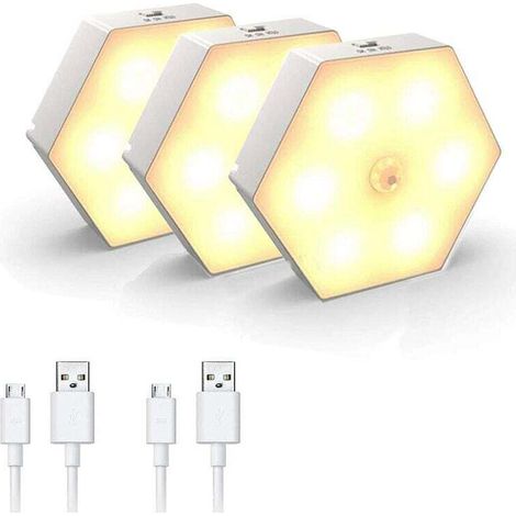 Lumière Chaude 2 W, 3 pièces lampes à capteur intelligentes rechargeables USB pour chevet, armoire, couloir et chambre à coucher – ACKERMAN (1/5)