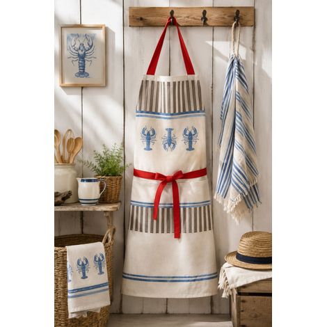 Tablier de cuisine en coton motif homard - 80x90cm - Lin (1/2)